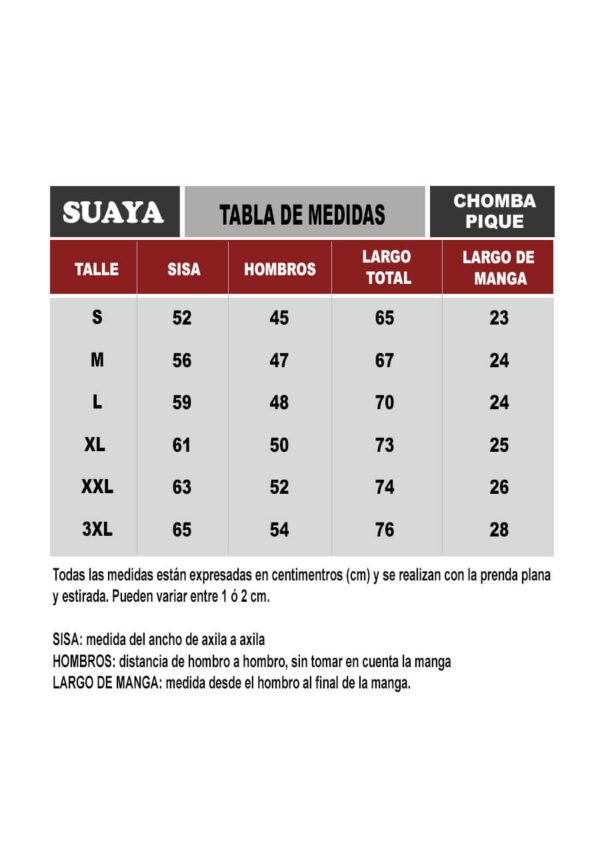 medidas Chomba SUAYA Pique